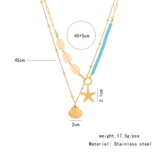 Detailed view of bohemian double-layer necklace dimensions and stainless steel materials