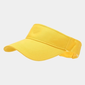Detail view of the yellow cotton sun visor with visible neat decorative stitching