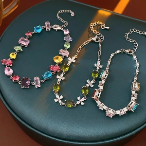 Luxury Copper Bracelet With Multi Color Cubic Zirconia Flower Oval Charms Adjustable Chain Jewelry For Women