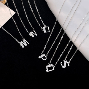 S925 Sterling Silver Initial Necklaces with M N O P Q S Cubic Zirconia Pendants
