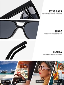 Detail view of comfortable nose pads and durable hinges on retro double bridge sunglasses