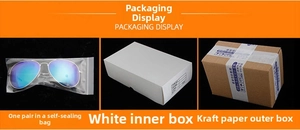 Detailed view of pilot sunglasses packaging display with silver metal frame and boxes