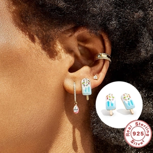 Creative S925 sterling silver ice cream stud earrings with colorful enamel details