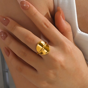 Minimalist Round Geometric Ring Stainless Steel Gold Plated Mirror Polished Adjustable Open Finger Ring Fashion Women