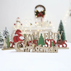 Merry Christmas Wooden Tabletop Letter Sign Ornament Hollow Out Wood Christmas Tree Santa Claus Decor For Home Office Party