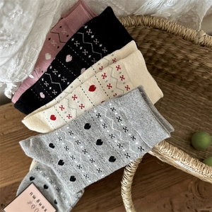 Chaussettes de Noël rétro en coton avec motifs de flocons et cœurs en plusieurs coloris