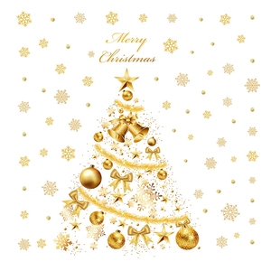 Goldener Weihnachtsbaum Wandaufkleber mit Schneeflocken auf weißem Hintergrund
