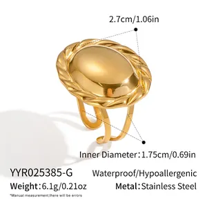 Macro detail of waterproof 18K gold plated stainless steel oval ring with rope texture