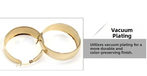 Detail of vacuum-plated gold hoop earrings highlighting the durable and long-lasting finish