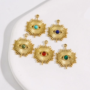 Evil Eye Sunburst Charms Pendants Stainless Steel Natural Gemstone For DIY Jewelry Making Accessories Gold Plated