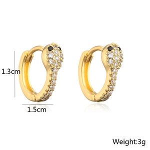 Detailed view of 18K gold plated snake hoop earrings with micro zircon and size specs