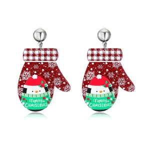Boucles d'oreilles de Noël gants rouges scintillants avec pingouin et texte de fête