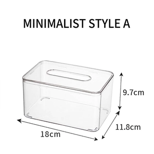 Minimalist transparent acrylic tissue box with non-slip base measuring 18x11.8x9.7cm