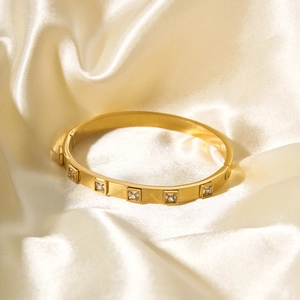 Square Cubic Zirconia Inlaid Stainless Steel Bangle Bracelet 18K Gold Plated Minimalist Geometric Jewelry For Women