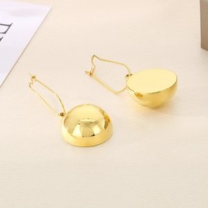 Minimalist golden hollow hemisphere drop earrings with polished stainless steel finish