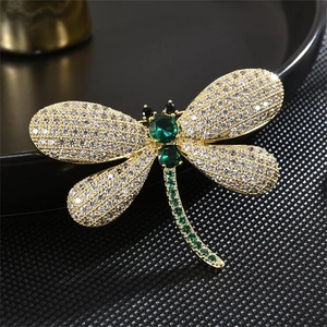 Exquisite rhinestone dragonfly brooch pin, sparkling crystal insect corsage for women apparel.