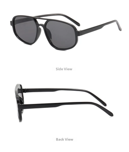 Detailed side and profile views of classic double bridge aviator sunglasses in black