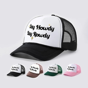 Retro Mesh Trucker Hat Breathable Foam Polyester Baseball Cap Western Letter Print Adjustable Outdoor Sunshade