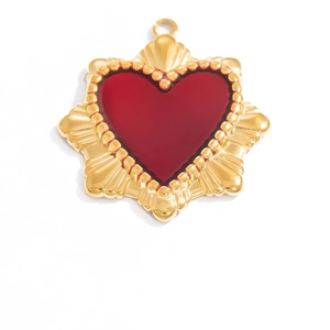 Gothic style 18k gold plated stainless steel heart pendant with red enamel inlay