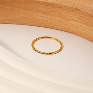 18K gold plated stainless steel ring with green emerald zircon stones for women
