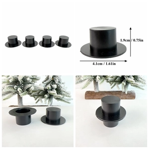 Detailed size view of 4-piece set mini black plastic top hats for DIY snowman crafts