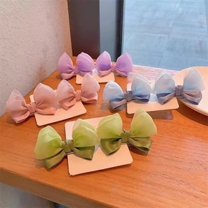 Set of 8 cute organza bow hair clips with rabbit ears for baby girls in pastel colors