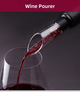 Macro shot of an acrylic red wine aerator pourer with silicone seal during use