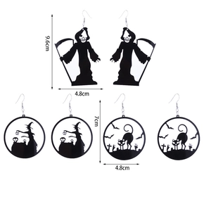 Gothic Halloween earrings set featuring black acrylic grim reaper and witch silhouettes