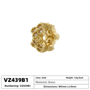 Detailed view of 9mm gold-plated brass flower bead charm with inlaid sparkling zircon