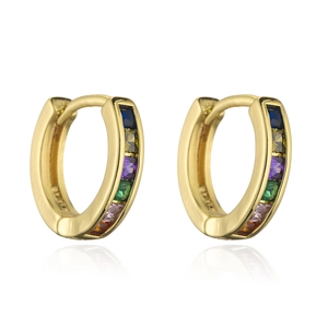 Créoles dorées 18 carats avec zircons multicolores et poinçon S925 pour femmes