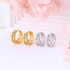 S925 sterling silver double hoop earrings with colorful cubic zirconia in gold and silver