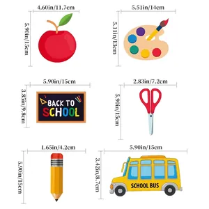 Back to school party decoration kit with apple, school bus, and pencil paper cutouts