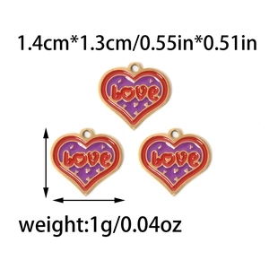 Macro detail of 304 stainless steel heart pendants with love text and size measurements
