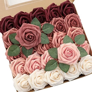 Artificial PE foam roses gift box with gradient red to white flowers and green leaves