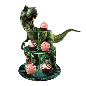 Supporto per cupcake a 3 livelli a tema dinosauro T-Rex per feste di compleanno