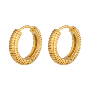 Minimalist 18K gold plated stainless steel hoop earrings with elegant ribbed texture