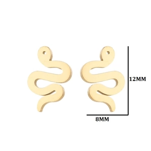 Minimalist gold snake stud earrings in stainless steel with 12mm by 8mm dimensions