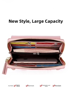 Detail view of pink crossbody phone bag showing card slots and large storage capacity