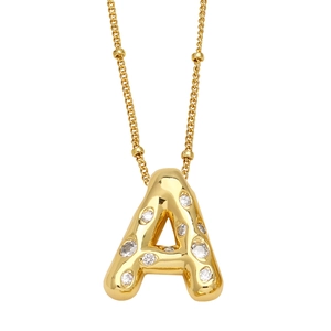 Collier avec pendentif lettre A doré avec zircons et texture irrégulière moderne