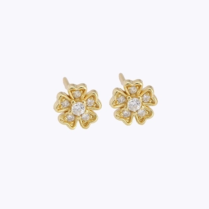 Vintage gold S925 sterling silver flower stud earrings with sparkling cubic zirconia
