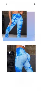 Dettaglio dei pantaloni da yoga tie-dye senza cuciture a vita alta con linea modellante