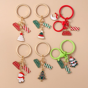 Christmas Keychain Metal Enamel Snowman Christmas Tree Santa Moon Candy Pendant Merry Christmas Bag Charm Holiday Gift