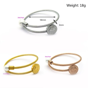 Detailed view of adjustable stainless steel wire bracelets in silver gold and rose gold
