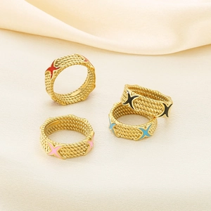 Twist Rope Texture Ring 316L Stainless Steel Enamel X Shape Pattern Retro Punk Style Jewelry For Women Men