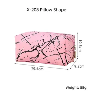 Pink marble pattern PU leather makeup bag with dimensions 19.5 x 10.5 x 9.2 cm and weight 88g