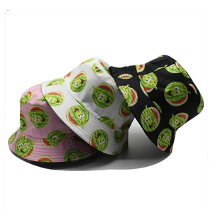 Cappello Alla Pescatora Con Stampa Anguria Cotone Poliestere Traspirante Doppia Faccia Protezione Solare Estate Streetwear