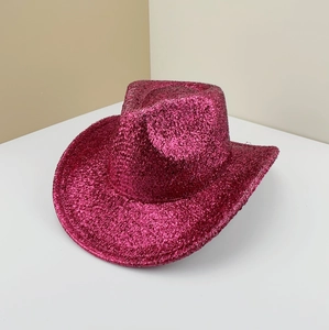 Chapeau de cowboy rose à paillettes pour soirées rave et fêtes de plage western