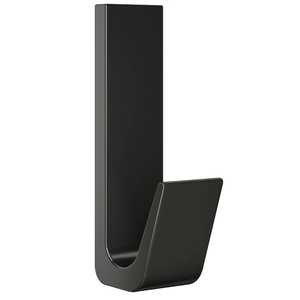 Minimalist black J-shaped wall hook with matte metal finish on white background