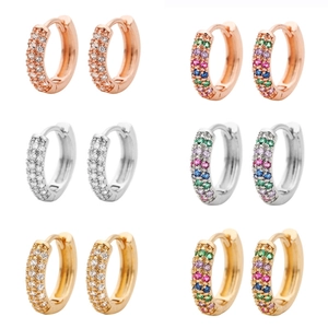 Micro-pave colorful cubic zirconia huggie hoop earrings in gold silver and rose gold