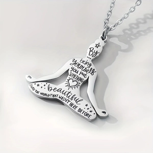 Silver stainless steel yoga girl pendant necklace with inspirational quote engraving